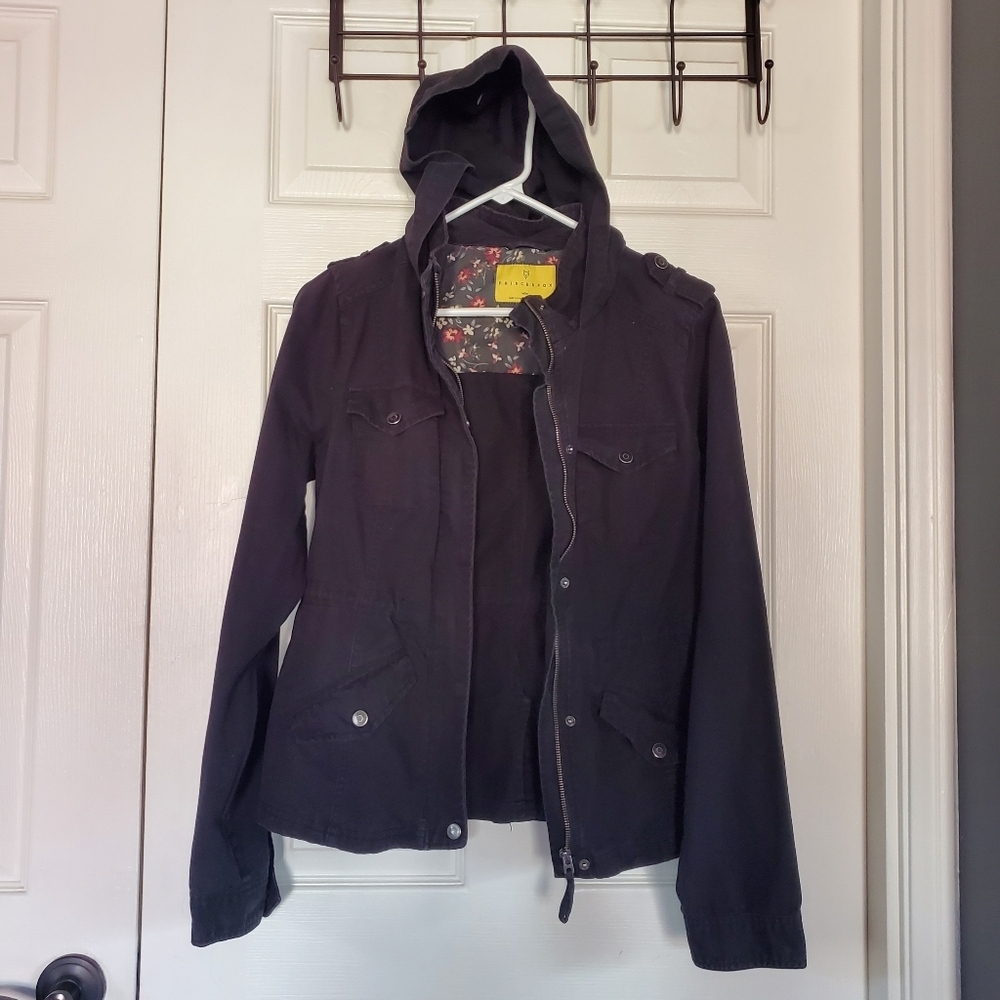 Princess Fox Black Denim Hooded Jacket Cargo Women’s‎ Size Medium